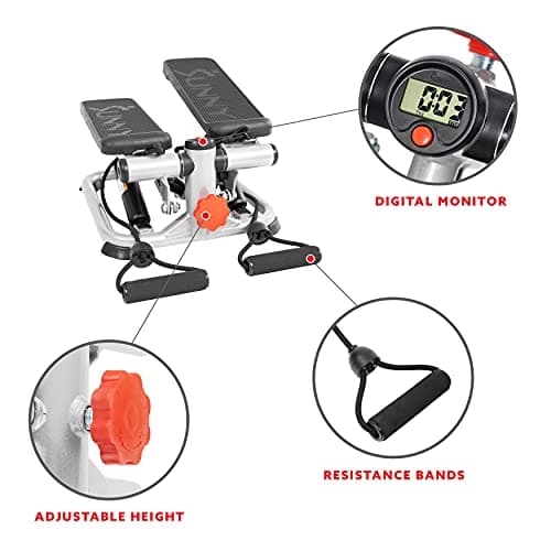 Mini Stepper 2 en 1 Sunny Health & Fitness Total Body con Bandas y Monitor Digital