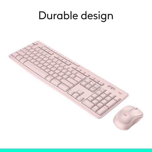Logitech MK270 Wireless Keyboard and Mouse Combo for Windows, 2.4 GHz, 8 Multimedia Keys, PC, Laptop, Wireless Keyboard Compact Mouse Combo - Rose