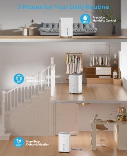 Dravonic 1500 Sq.Ft Dehumidifier for Basement, 21 Pint Dehumidifiers for Home Bedroom and Bathroom with Drain Hose, 3 Modes, 2 Speeds, 24H Timer, Auto Defrost thumbnail 4