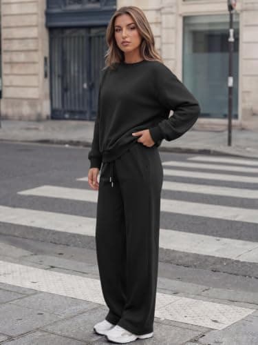 Trendy Queen Womens 2 Piece Sweatsuit Fall Sweat Outfits Black thumbnail 4
