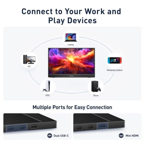 KOORUI 15.6 inch Portable Monitor FHD 1080P IPS External Display, Second Screen for Travel and Office, USB-C HDMI Gaming Monitor with Kickstand & Speakers for Laptop PC thumbnail 7