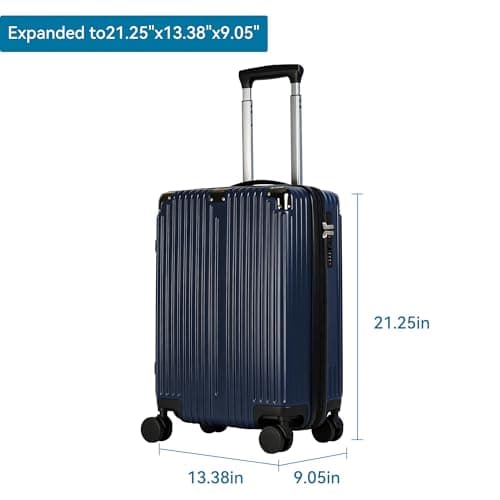 HEJIHUI 20 Inch Carry On Luggage with Spinner Wheels,PC Expandable Hard Shell Suitcase with USB Port,Lightweight Travel Luggage Airline Approved for Men Women (Navy Blue)