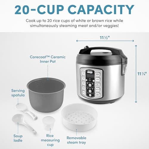 Aroma Housewares Professional Plus ARC-5000SB 20 Cup (Cooked) Digital Rice Cooker, Food Steamer, Slow Cooker, Stainless Exterior/Nonstick Pot, Silver, Black, 10-cup uncooked/20-cup thumbnail 4