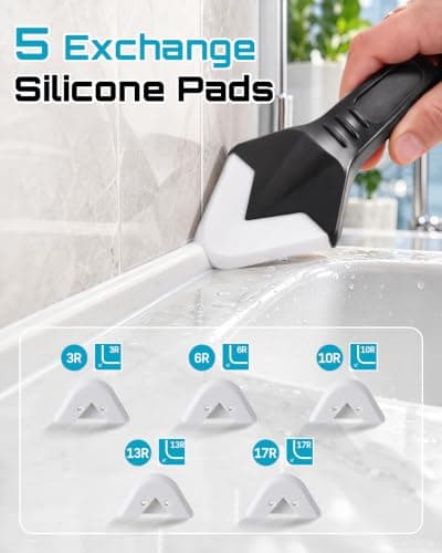 SEESII Caulking Tool 5-in-1,Caulking Grout Removal Tool Kit | Silicone Caulk Scraper Tool with 5 Replaceable Pads,3 Sealant Finishing Tools, 2 Nozzles for Kitchen Bathroom Sink Toilet