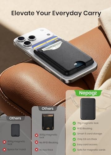 Nepagz Magnetic Card Holder, for MagSafe Wallet RFID Blocking Leather Card Pocket, Strong Magnet Phone Card Sleeve Compatible with iPhone 12/13/14/15/16/17 Series, Not for Mini, Bl thumbnail 2
