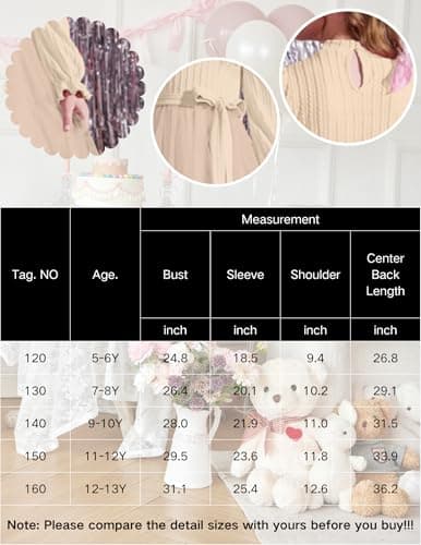 Arshiner Pink Rainbow Fall Spring Tulle Dress for Tween Girl Valentines Party Sweater Tutu Dresses for 12-13 Years