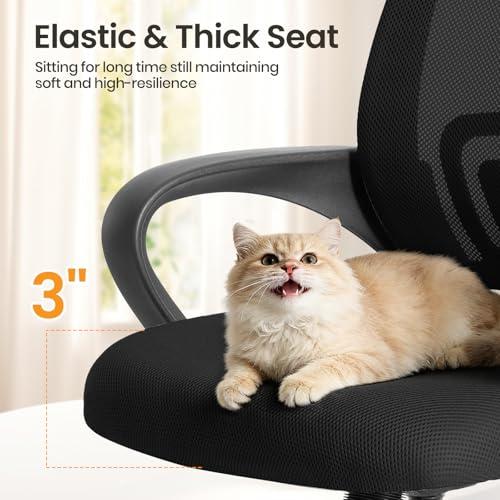 NEWBULIG Computer Desk Office Chair, Ergonomic Mid-Back Swivel Rolling Chair with Breathable Backrest and Lumbar Support Wheels, Mesh Office Chairs for Adults Home Task Gaming， Bla thumbnail 7