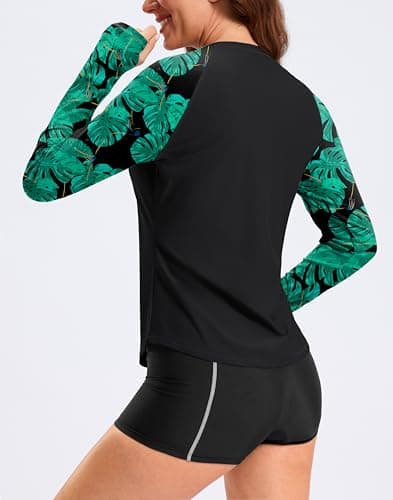 Viodia Womens Swim Shirt UPF50+ Rash Guard Long Sleeve Swimsuit Top Sun Protection Shirts Bathing Suit with Zipper Black Leaf XS thumbnail 2