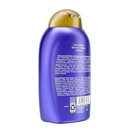 Shampoo OGX Grosor y Volumen + Biotina Colágeno (Fuerza Extra) para Cabello Fino, 13 Fl Oz