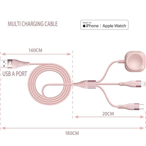 Apple Watch Charger Multi Charging Cable 6FT, Nylon Braided USB AM Port to Lightning Type C USB C Cord iWatch Magnetic Wireless 3 in 1 Charging Wire for iPhone Android Phone and iW thumbnail 2