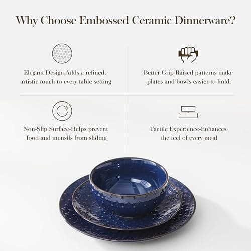 MALACASA 12 Pieces Dinnerware Sets, Modern Plates and Bowls Sets, Blue Dish Set for 4, Kitchen Ceramic Dinner Plates Dishware Set, Microwave and Dishwasher Safe, Series LYDIA thumbnail 8
