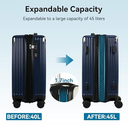 HEJIHUI 20 Inch Carry On Luggage with Spinner Wheels,PC Expandable Hard Shell Suitcase with USB Port,Lightweight Travel Luggage Airline Approved for Men Women (Navy Blue)