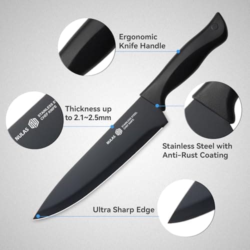NULAS 15-Piece Kitchen Knife Set with Block and Built-In Sharpener, Black