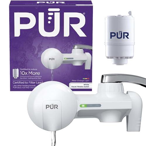 PUR Horizontal Faucet Mount Water Filtration System with Lead Reducing Filter for Cleaner, Filtered Tap Water, Lasts 100 Gallons, Sink Water Filter, Fits Most Kitchen or Bathroom F