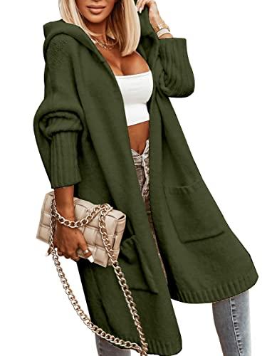 Aoysky Womens Long Cardigans Cable Knitted Open Front Oversized Hooded Outerwear Sweater Coat Army Green