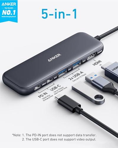 Anker USB C Hub, 5-in-1 USBC to HDMI Splitter with 4K Display, 1 x Powered USB-C 5Gbps & 2×Powered USB-A 3.0 5Gbps Data Ports for MacBook Pro, MacBook Air, Dell and More