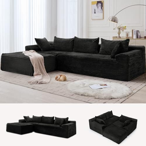 Sofá Modular Seccional Korser 110" con Chaise, de Pana Cómoda, Asiento Profundo y Bolsillos Laterales ¡Sin Ensamblaje!
