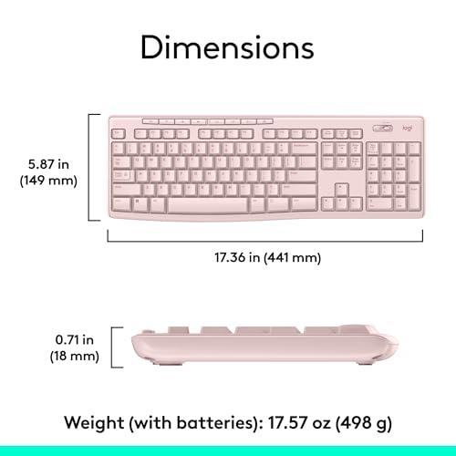 Logitech MK270 Wireless Keyboard and Mouse Combo for Windows, 2.4 GHz, 8 Multimedia Keys, PC, Laptop, Wireless Keyboard Compact Mouse Combo - Rose