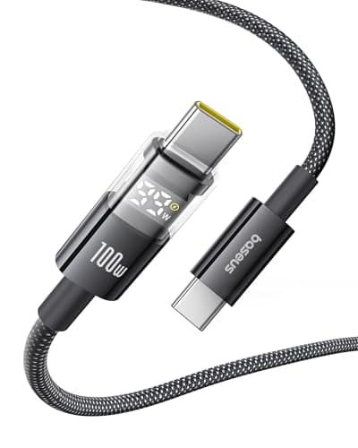 Baseus USB C Cable, 100W 5A Fast Charging USB C Charger Cable with LED Display, Zinc Alloy Nylon Braided USB C to USB C Cable for iPhone 16/Pro/Plus/Pro Max, MacBook, iPad Pro, Gal
