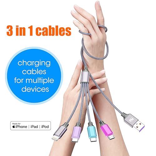 Multi Charging Cable 4ft 2Pack, Doub Tyep-C 4 in 1 Charging cable Nylon Braided Lightning iPhone Charger,Universal Charger Phone Cord With Type-C,Micro USB,IP Port for iPhone17-5/A thumbnail 2