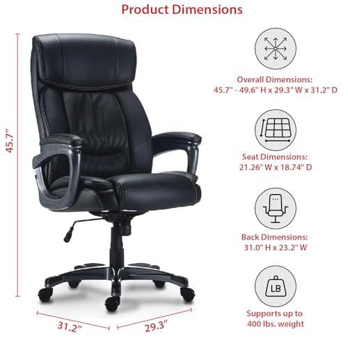 STAPLES Lockland Ergonomic Managers Office Chair, Big & Tall Cushioned, Adjustable Height, Metal Frame, Bonded Leather, for Workspace, Home, or Gaming, Black