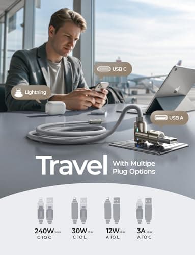 Cable LISEN 4 en 1 USB-C a Lightning, 240W con Luz
