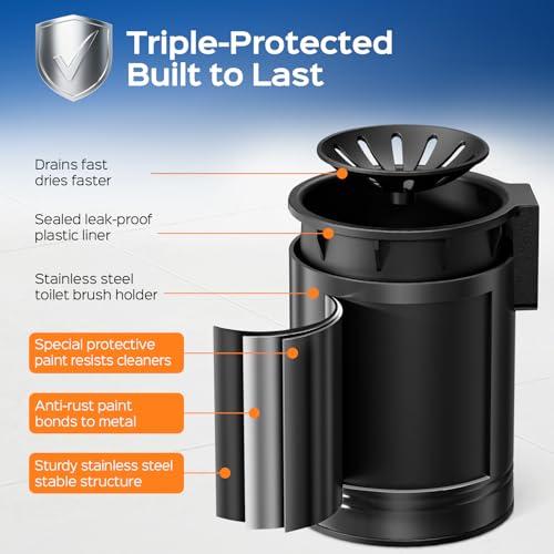 Miniatura de Escobilla de Baño HAMITOR Negra: Antioxidable con Soporte Oculto y Montaje en Pared 2