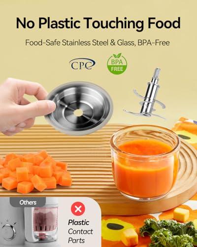 IAGREEA Glass Baby Food Maker, One Step Baby Food Processor Steamer Puree Blender Grinder Mills Machine, Auto Cooking & Grinding for Healthy Homemade Baby Food with 3 Age Stages, B