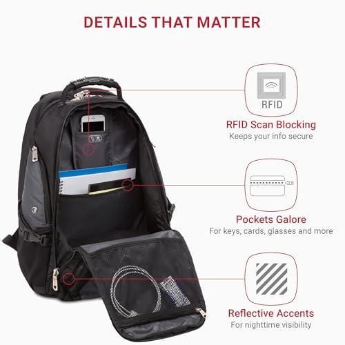 SWISSGEAR 1900 ScanSmart TSA Laptop Backpack Fits 17 Inch Laptop with RFID Protection and Tablet Pocket, Grey/Black, 19-Inch thumbnail 3