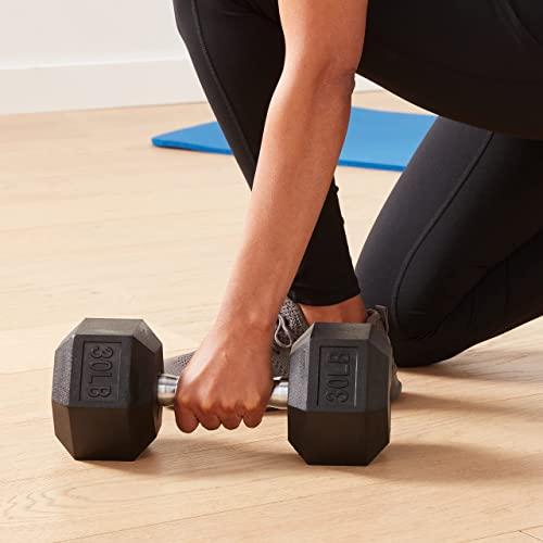 Amazon Basics Rubber Hex Dumbbell Hand Weight, 30 Pounds, Single, Black thumbnail 6