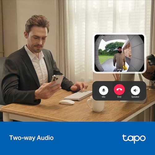 Tapo 2K Wireless Smart Video Doorbell - 160° Ultra-Wide View, Person Detection, 2-Way Talk, Ring Call, Night Vision, Subscription-Free Local Storage or Optional Cloud, D205