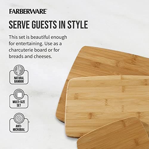 Farberware Bamboo Cutting Board Set of 3, Reversible Cutting Boards for Kitchen - Large 11x14, Medium 8x10, Small 8x5 Inch - Charcuterie Board, Cheese Board, Bread Board thumbnail 6