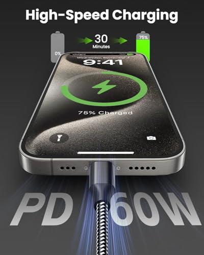 Miniatura de Paquete de 3 Cables USB C a USB C de 3m, 60W, Trenzado de Nylon 6