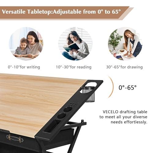 Miniatura de Mesa de Dibujo y Arte VECELO Ajustable con Cajones y Banco 4