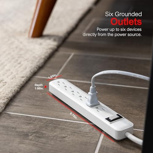 Regleta GE de 6 Contactos (2 Paquetes), Cable 1.5ft Uso Rudo, Tierra, Breaker, Montaje en Pared, Blanco