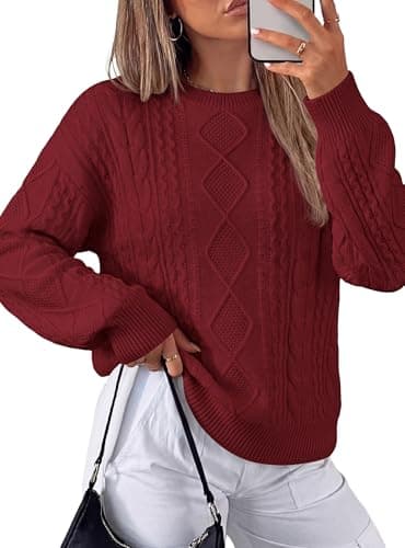 PRETTYGARDEN Women's Crewneck Cable Knit Sweater Pullover Tops | Soft Luxury,Long Sleeve Sweaters,Chunky Texture,2026 Fall Outfits,Warm Layering,Daily Wear,Work Holiday,Winter Going out Top