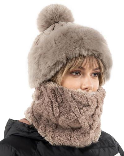 Balaclava Ski Mask for Women Men, Winter Fleece Wind-Resistant Warm Face Cover and Neck Warmer for Cycling Motorcycle Skiing Light Brown