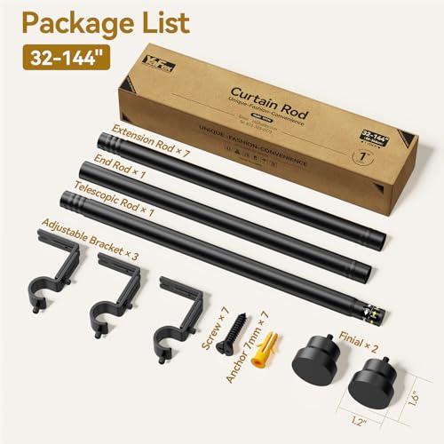 YaFex Curtain Rods 32-144 Inch, Heavy Duty 1 Inch Adjustable Curtain Rod for Windows, Black Extra Long Window Treatment Rods, Modern Design, Easy Installation thumbnail 7