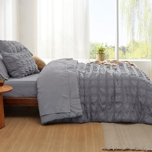 Bedsure Bed in a Bag Queen - 7 Pieces Plaid Seersucker Bedding Comforter Sets, Soft Lightweight Grey Boho Bed Set with Comforters Queen Size, Sheets, Pillowcases & Shams thumbnail 5