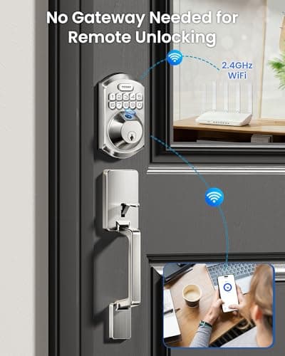 TEEHO TE012W-H WiFi Fingerprint Door Locks for Front Door, Satin Nickel thumbnail 3