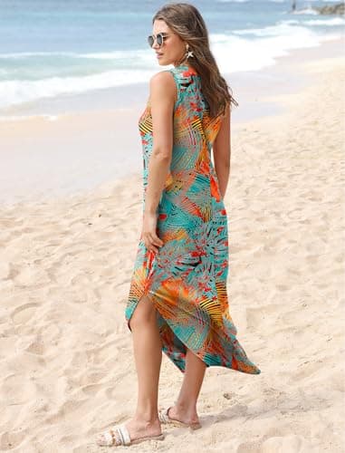 Sampeel Maxi Dresses for Women 2025 V Neck Long Beach Sundresses Tropical Floral Summer Materinity Dress for Women M thumbnail 6