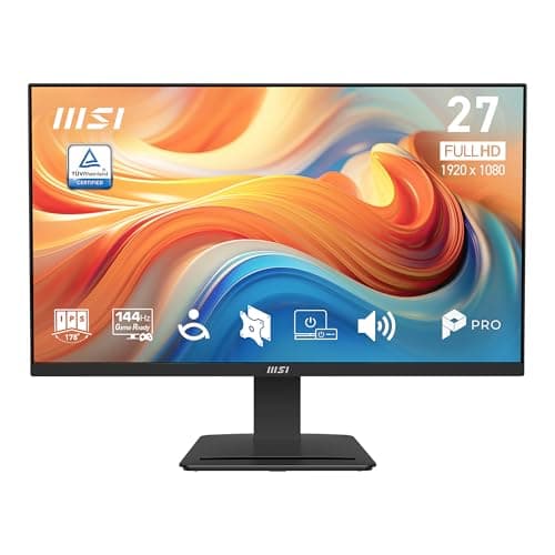 msi PRO MP273 E14A 27-inch IPS 1920 x 1080 (FHD) Gaming Office Monitor, 144Hz, Free-Sync, HDMI, DisplayPort, VGA Port, VESA Mountable, Tilt, Speaker, 4-Side Slim Bezel 1ms, Black