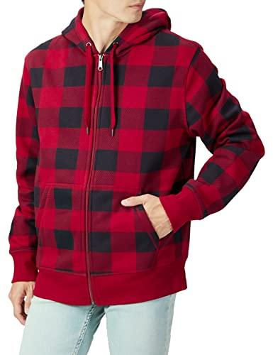 Amazon Essentials Men's Full-Zip Fleece Hoodie (Available in Big & Tall), Black Red Buffalo Plaid, X-Small