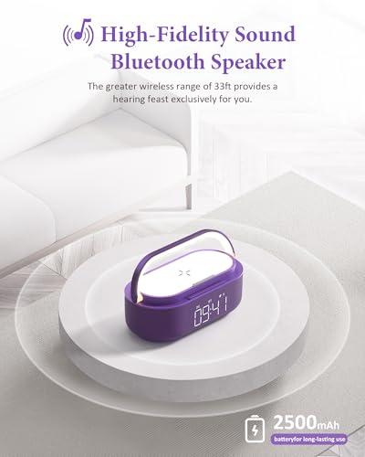 COLSUR Bluetooth Speaker Alarm Clock with Wireless Charger, FM Radio, Adjustable LED Night Light, 6 in 1 Bedroom Portable Speaker 2500mAh, Phone Stand for Bedside, Home, Office, Gi thumbnail 2