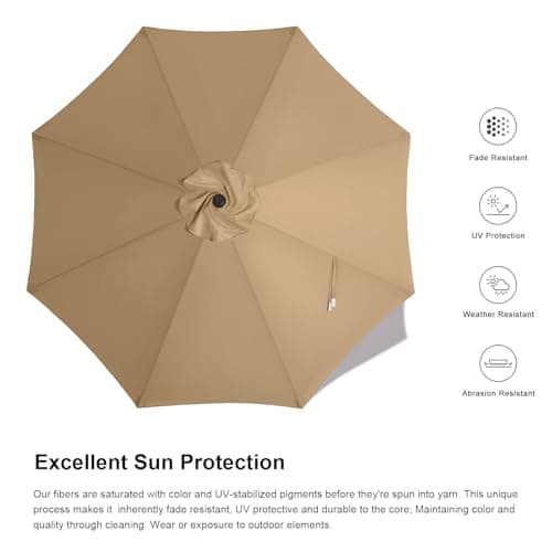 ABCCANOPY 9FT Outdoor Patio Umbrella, 8 Ribs Table Umbrella w/Crank for Easy Set Up, Suitable for Garden, Lawn, Deck & Backyard (Burgundy) thumbnail 6