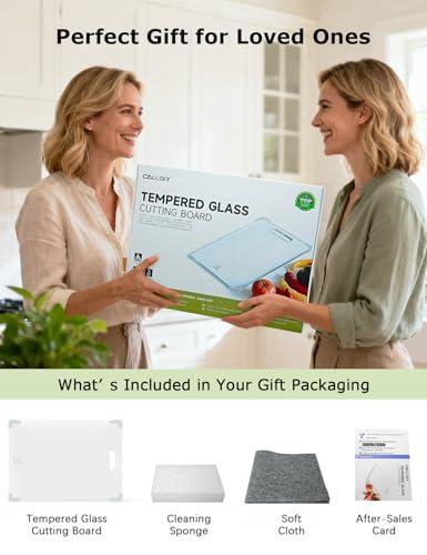 Set Tabla de Cortar de Vidrio Templado 12x16, Antideslizante y Resistente, Incluye Accesorios
