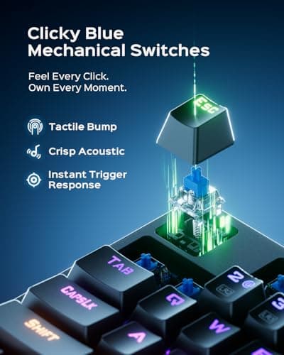 wegear Mechanical Gaming Keyboard with Blue Switch, 104-Key Full Size RGB Backlit Wired Keyboard（11 Modes, Anti-Ghosting, Double-Shot ABS Keycaps, Lighted Computer Key-Board for PC