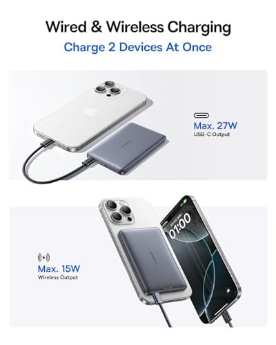 Baseus Picogo Magsafe Portable Charger, Qi2 15W 0.5" Ultra Slim 10000mAh Wireless Power Bank, 27W Fast Charging Magnetic Battery Pack with USB-C for iPhone 17 Pro Max/17 Pro/Air/16 thumbnail 5