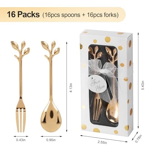 Recuerditos Dorados para Fiesta de Té (32 pzas): Cucharas y Tenedores para Eventos