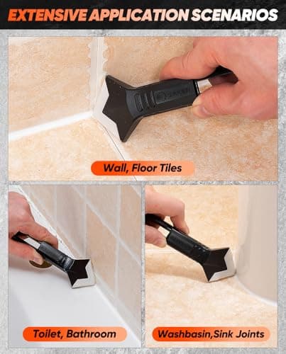 Saker Silicone Caulking Tool 3-in-1 Grout Removal Tool and Sealant Finishing Scraper with Stainless Steelhead, Caulk Remover and Seam Repair Kit for Bathroom, Kitchen, Floor, Windo
